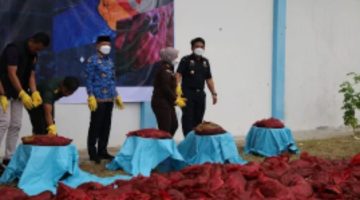Bea Cukai Dumai Musnakan 2.500 Karung Bawang Ilegal Asal Malaysia